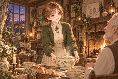 오두막의 평온한 가족 엔딩 그림